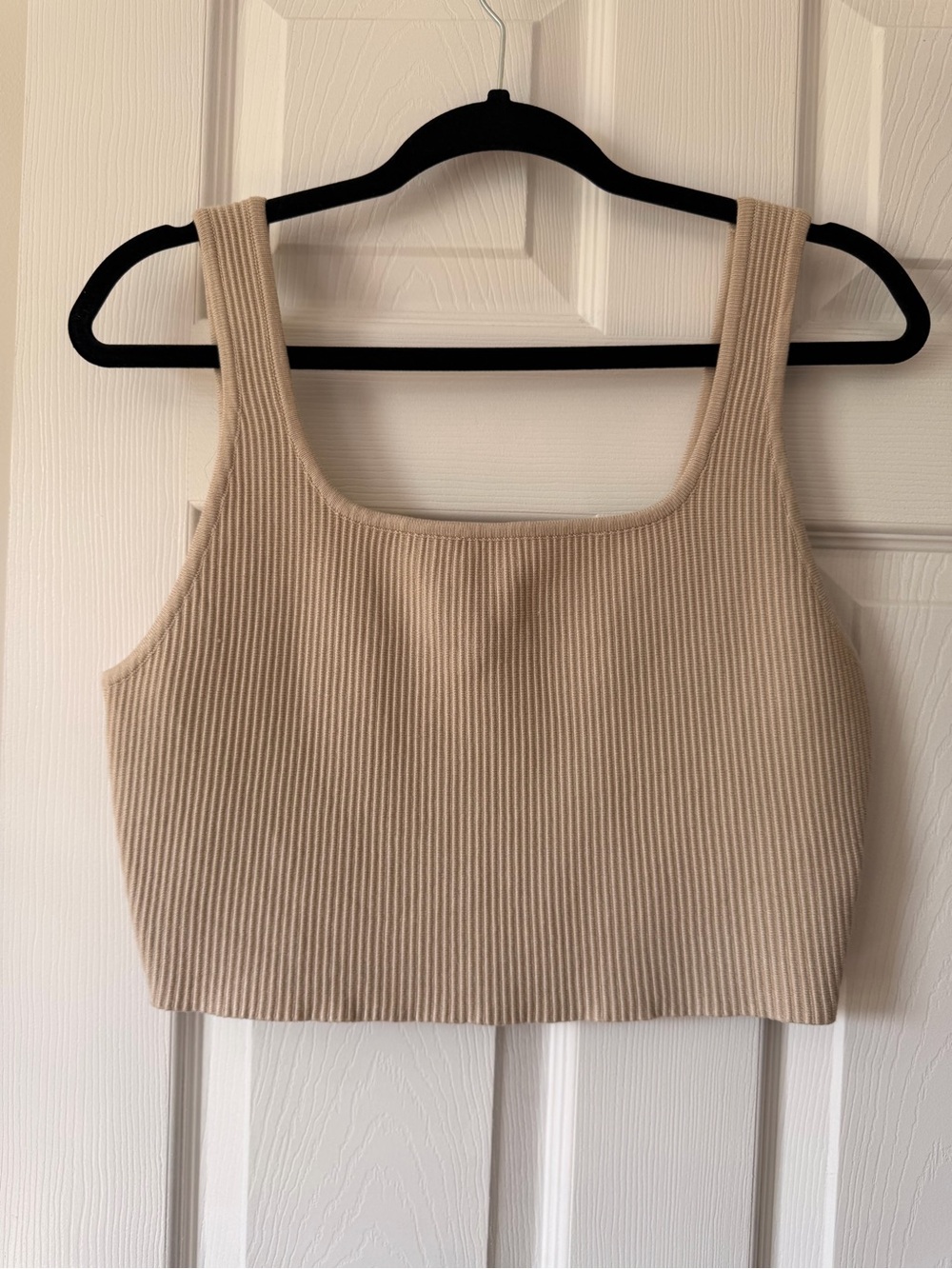 NWOT House of Harlow 1960 Ribbed Square-Neck Crop Tank - Beige Taupe